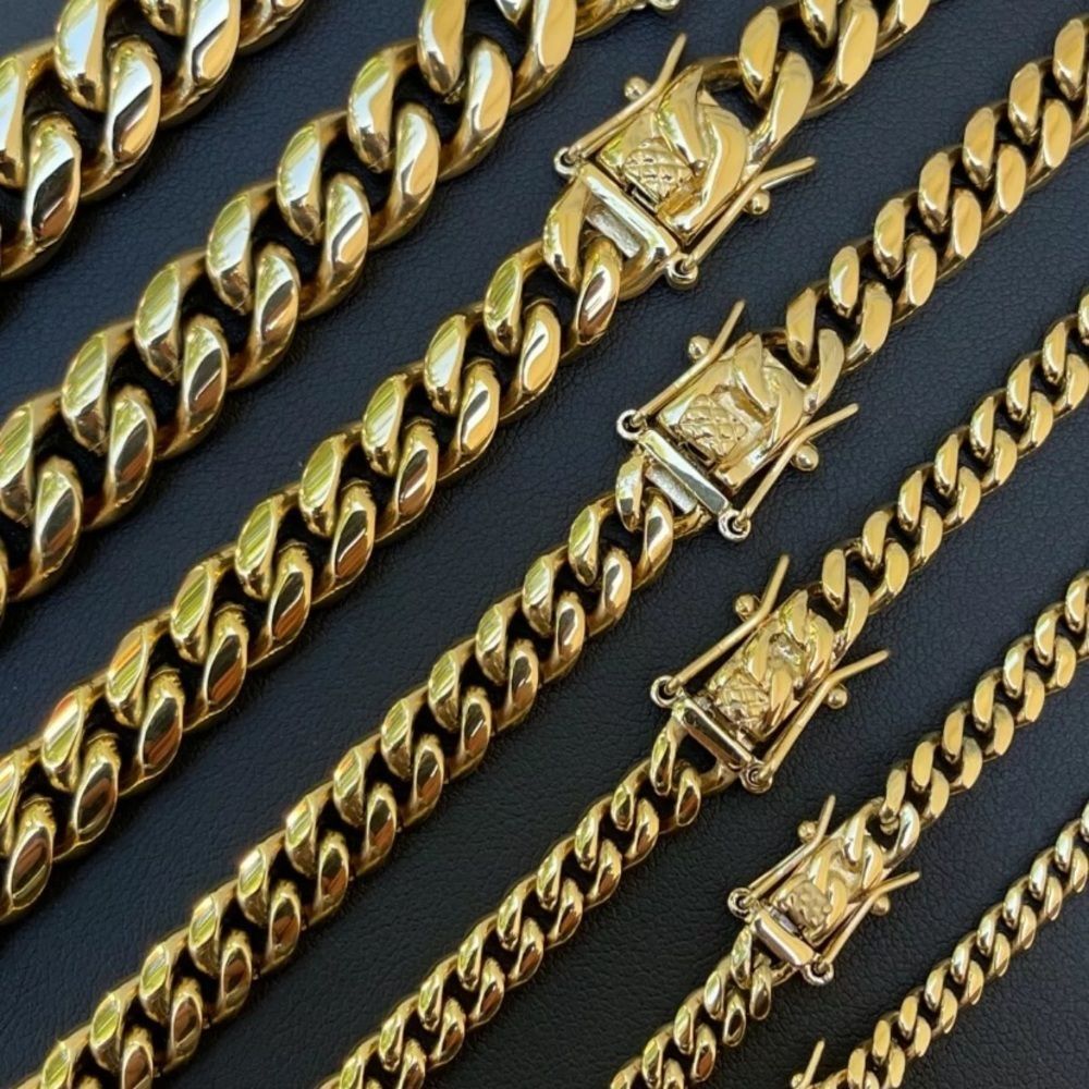 New 14K Gold Plated Stainless Steel Stamped Miami Cuban Chain - ALL SIZES Avail - Picture 3 of 7